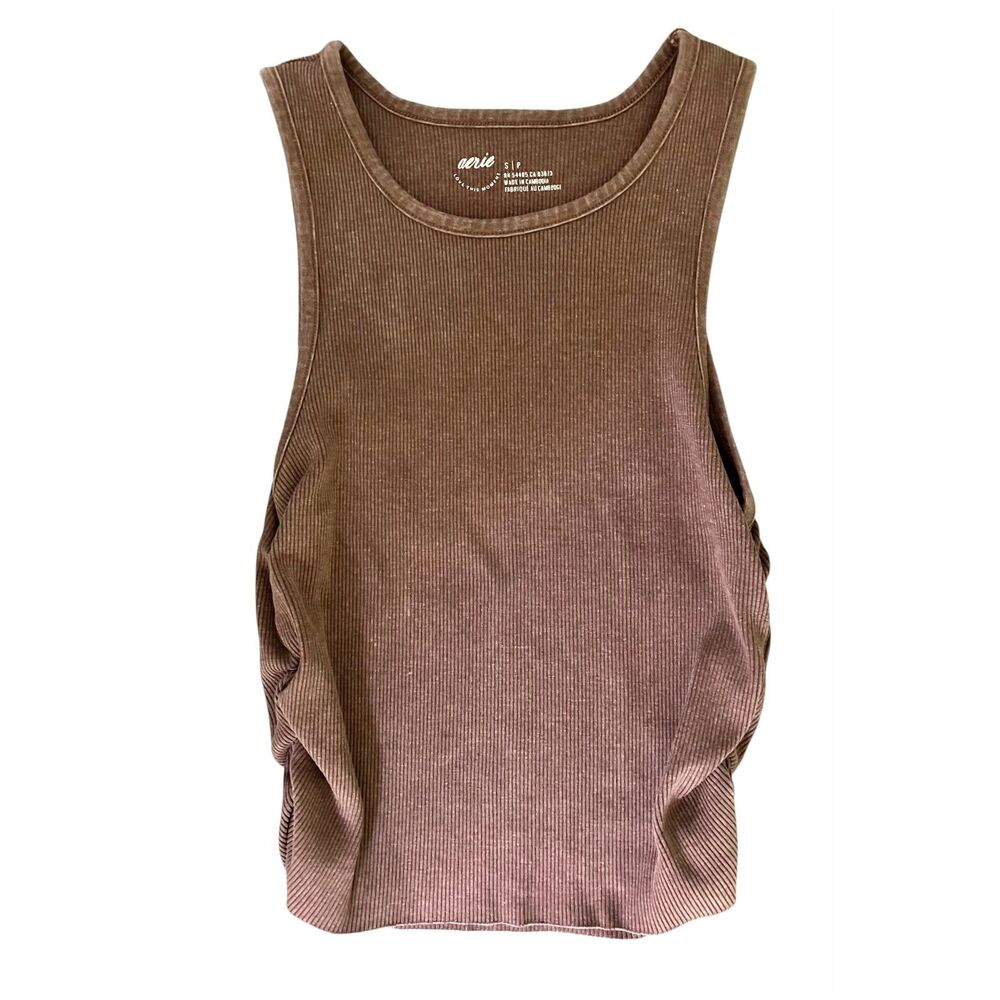 aerie ribbed with ruched sides tank top